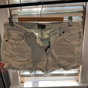 A&F light wash destroyed-look jean shorts